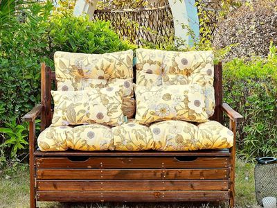 New Floral Beige Outdoor Cushion Set of 5 Wicker Loveseat