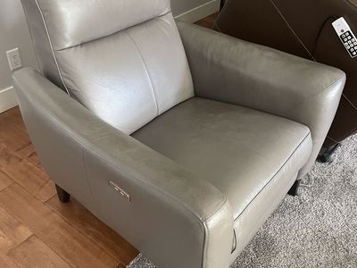 Used grey leather powered recliner chair modern contemporary