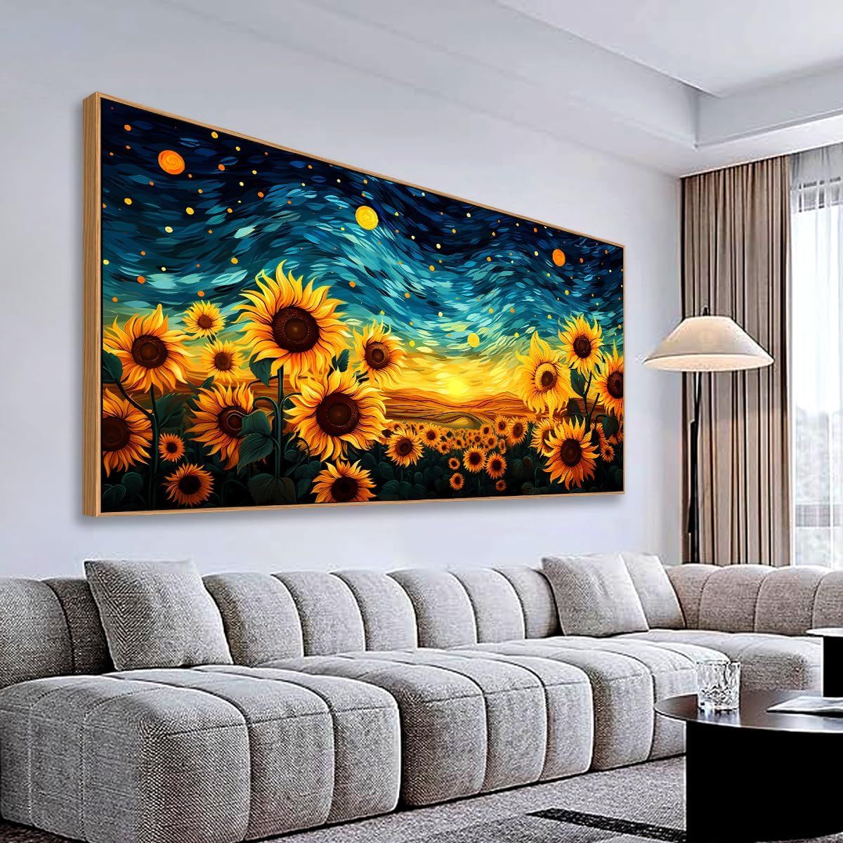 30" x 60" Sunflower Field Starry Night Canvas Wrapped Wall Art