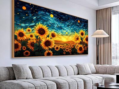 30" x 60" Sunflower Field Starry Night Canvas Wrapped Wall Art