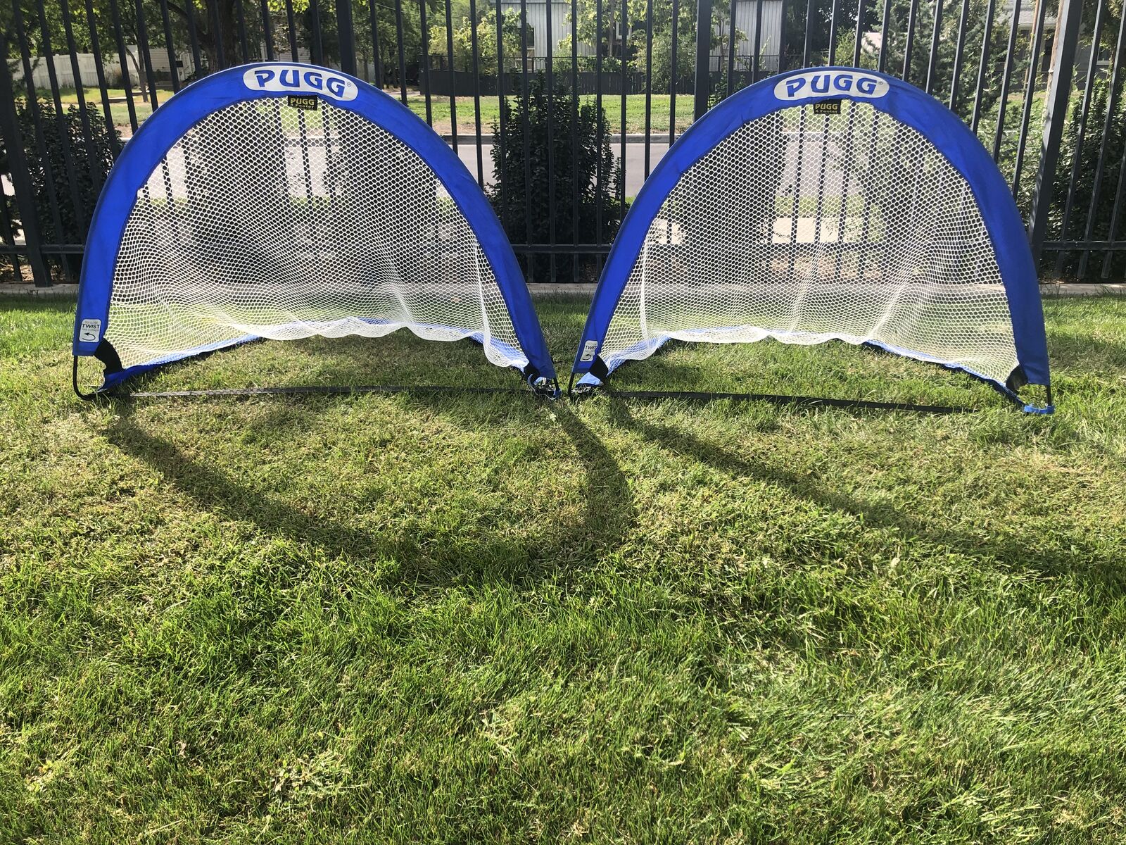 Two 4 foot Pugg Soccer Pop Up Goals Pair with Carry Bag