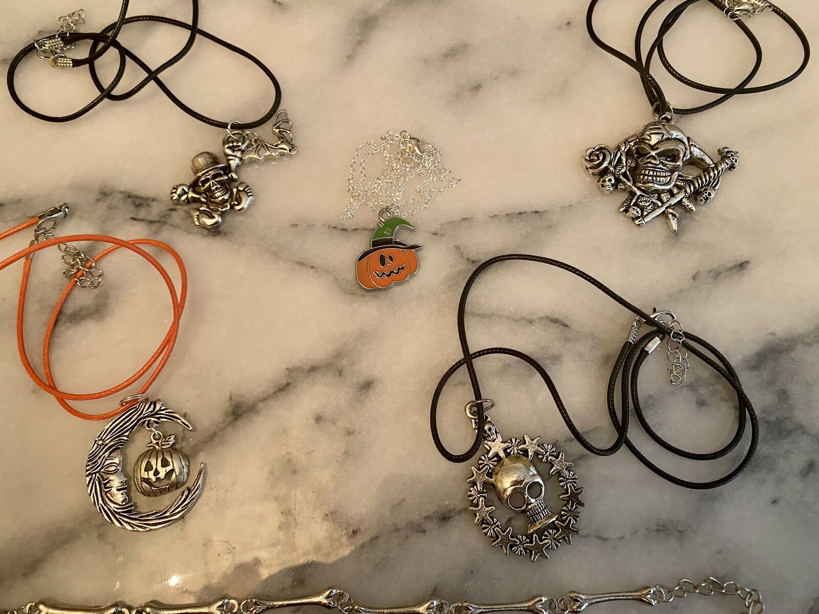 NEW- Skeleton-Witches-Pumpkins-Bats- Bones - FUN Jewelry Necklaces + Bracelets- C PIX