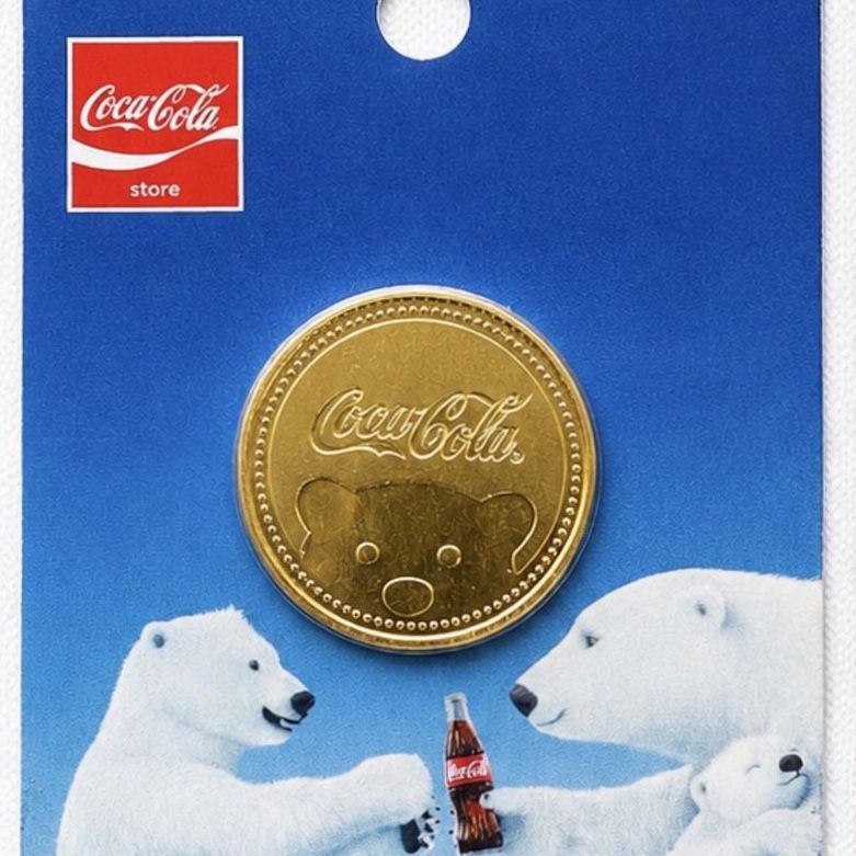 Coca-Cola Store Polar Bear 24k Gold Collectible Token on Original Card