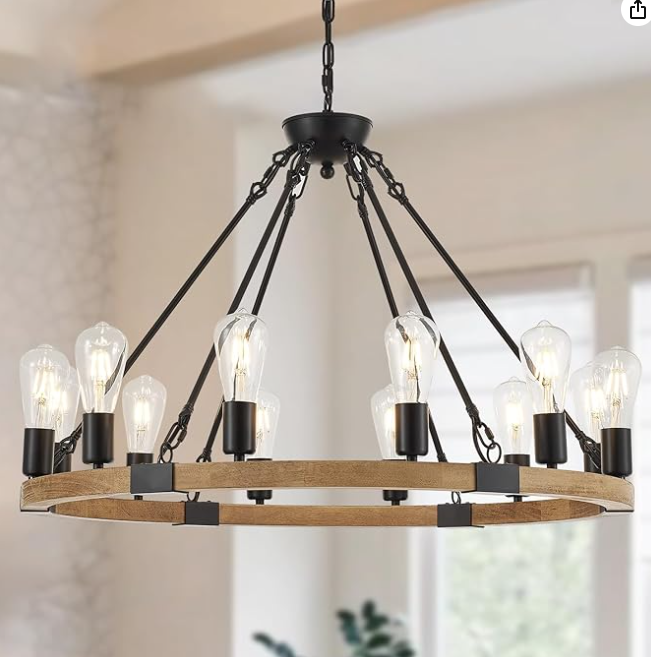 12-Light 31.5'' Wooden Wagon Wheel Light Fixture