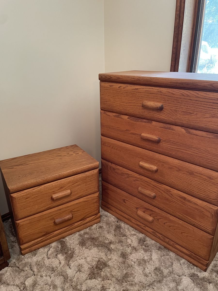 solid oak chest of drawers, nightstand