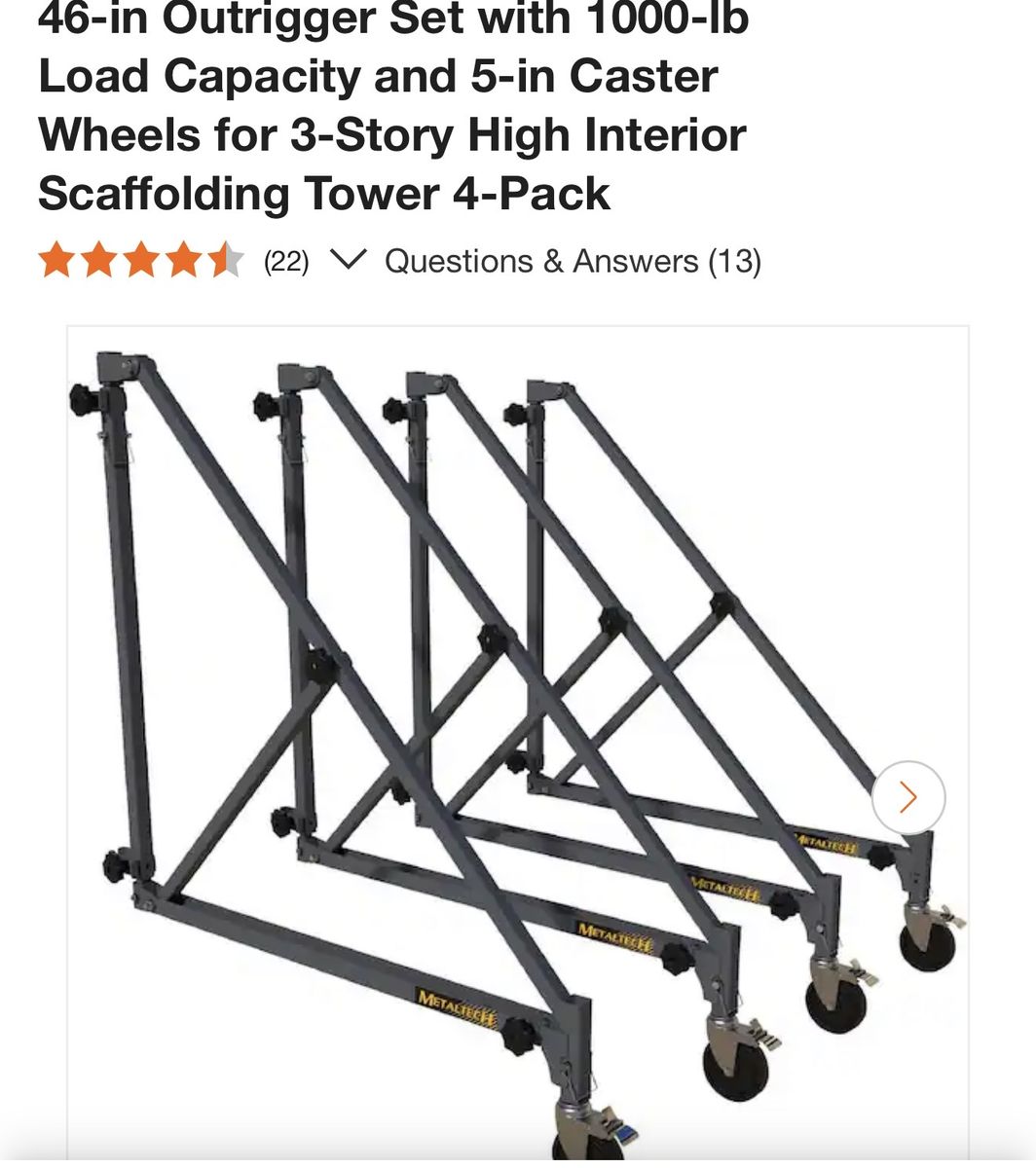 New in box. Metaltech 46-in Outrigger Set with 1000-lb Capacity and Caster Wheels 4-Pack