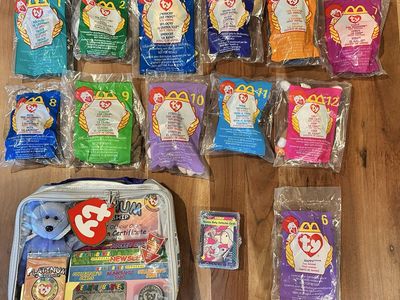 Ty Beanie Babies Teenie Beanie McDonald's Lot In Bag & Official Club Platinum Kit