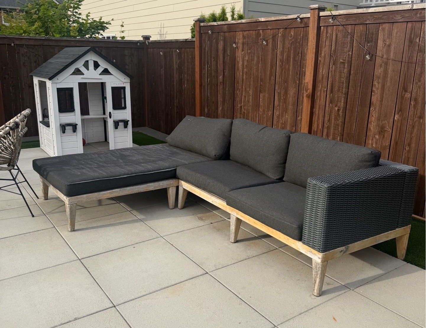Patio L-Shape Sectional Sofa w/ Chaise & Dark Gray Cushions