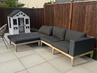 Patio L-Shape Sectional Sofa w/ Chaise & Dark Gray Cushions