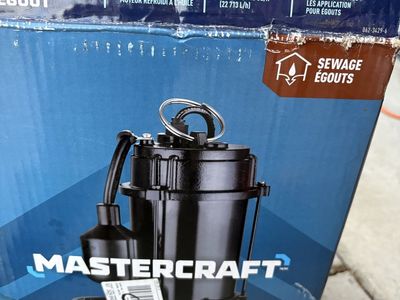 Mastercraft 1/2 HP Submersible Sewage Pump - Oil-Cooled, 6000 GPH, 3-Year Warranty