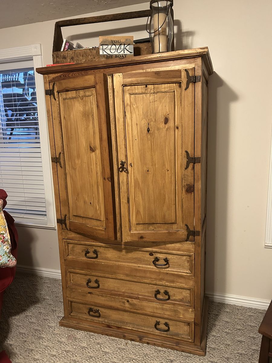 Rustic solid wood media/storage hutch