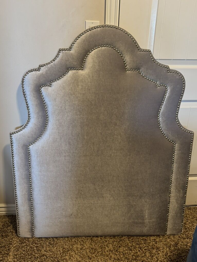 Gray Plush Velvet Upholstered Twin bed Headboard