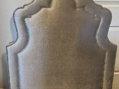 Gray Plush Velvet Upholstered Twin bed Headboard