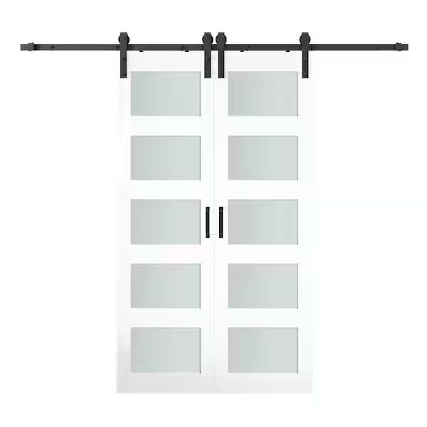 Lakenyon Bypass Barn Door, 72"(Double 36") × 84" Sliding Barn Door with 6.6FT Sliding Bypass Barn Doors Hardware Kit,