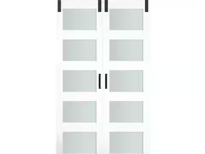 Lakenyon Bypass Barn Door, 72"(Double 36") × 84" Sliding Barn Door with 6.6FT Sliding Bypass Barn Doors Hardware Kit,