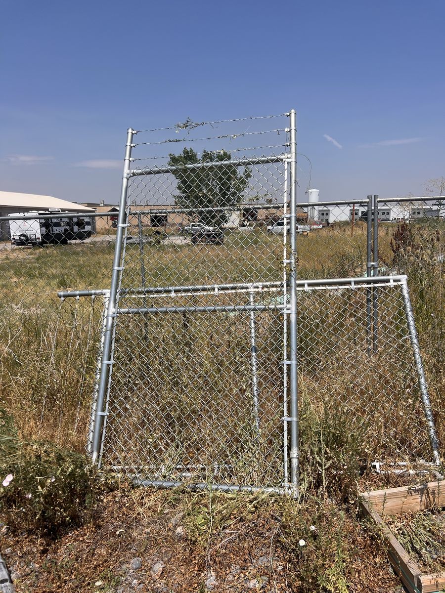 X2 Chain Link Fence Security Gate Panel with Barbed Wire Extension 8’ + 1’ of barbed wire total 9’