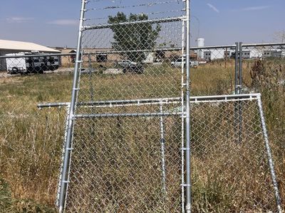 X2 Chain Link Fence Security Gate Panel with Barbed Wire Extension 8’ + 1’ of barbed wire total 9’