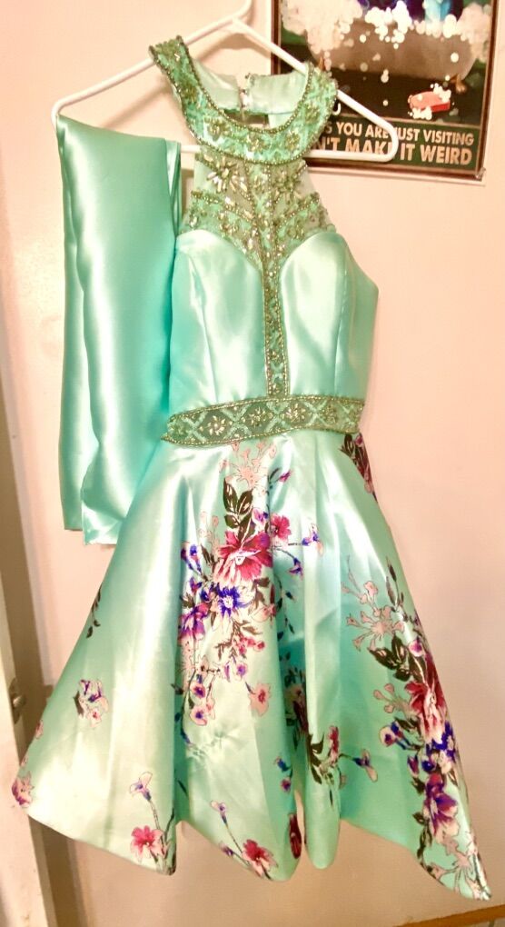 Stunning Aqua Floral Coctail Dress