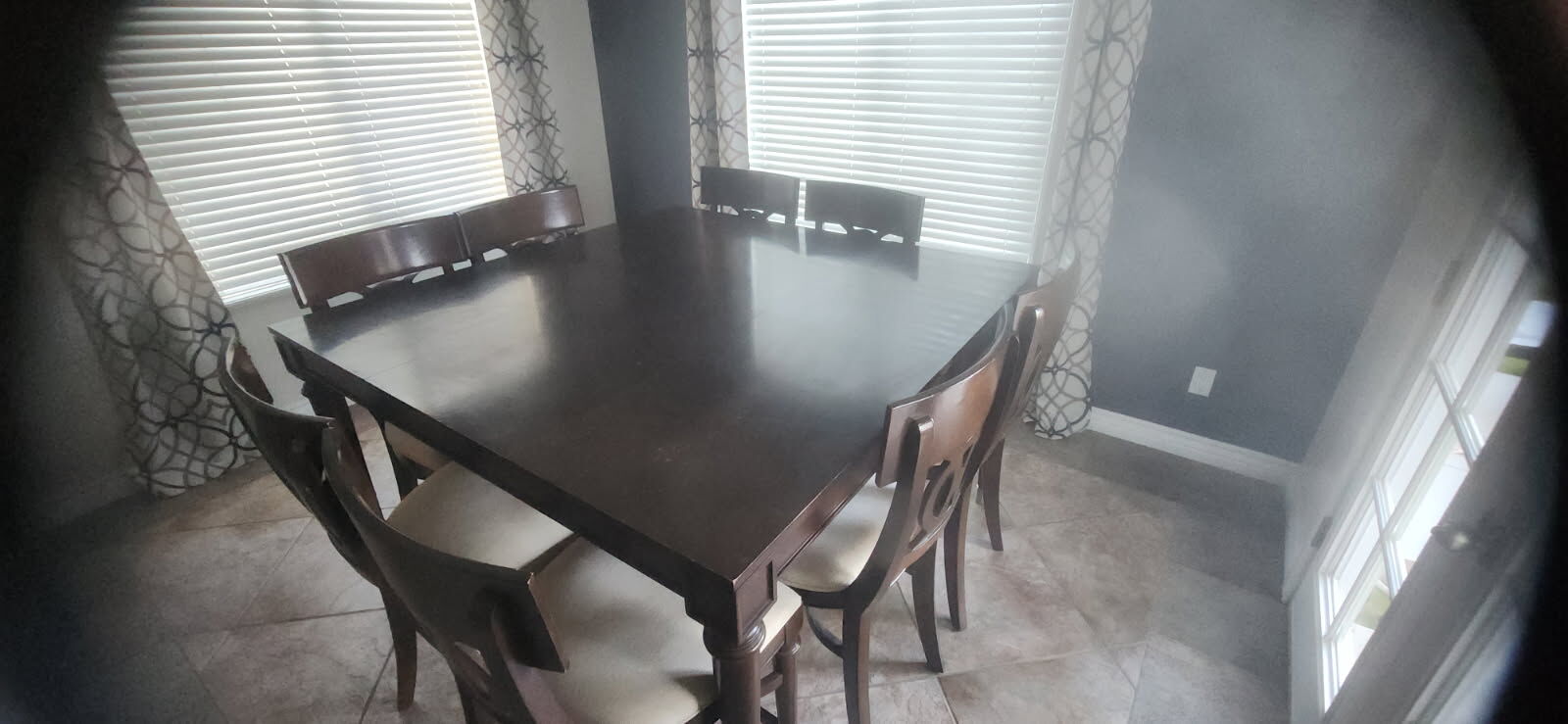 9 Piece Bar Height Elegant Dinning Table 8 cushioned chairs