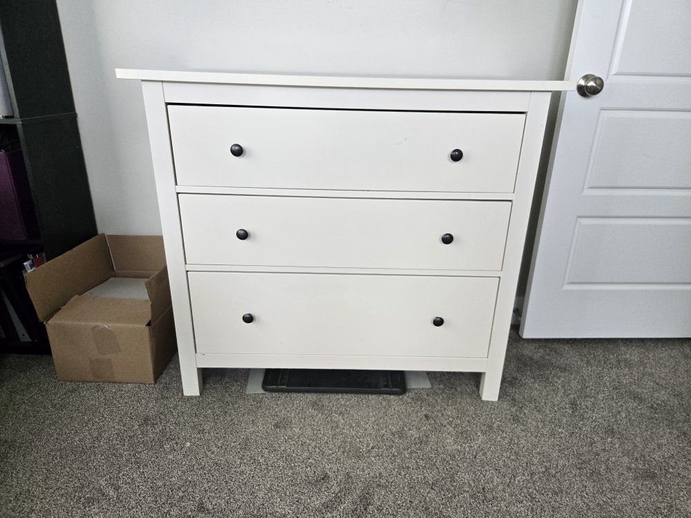 White 3-Drawer Dresser with Black Hardware