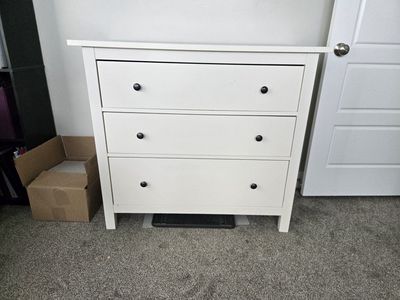 White 3-Drawer Dresser with Black Hardware