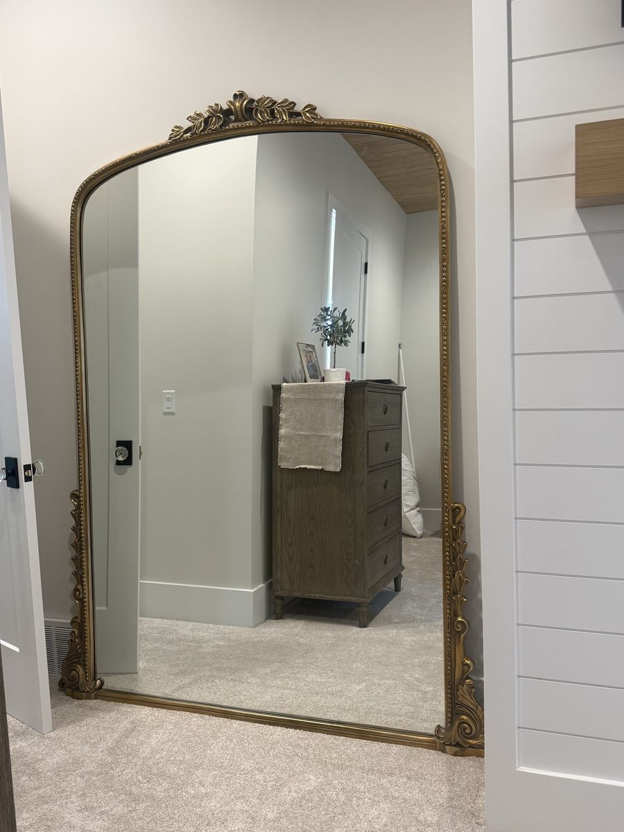 Anthropology Gleaming primrose 7ft Floor mirror .Ornate Gold Arch-Top Full-Length