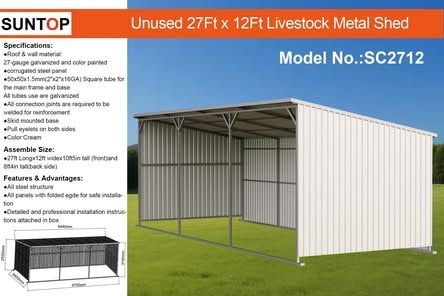 12FT BY 27 FT METAL LIVESTOCK SHELTER