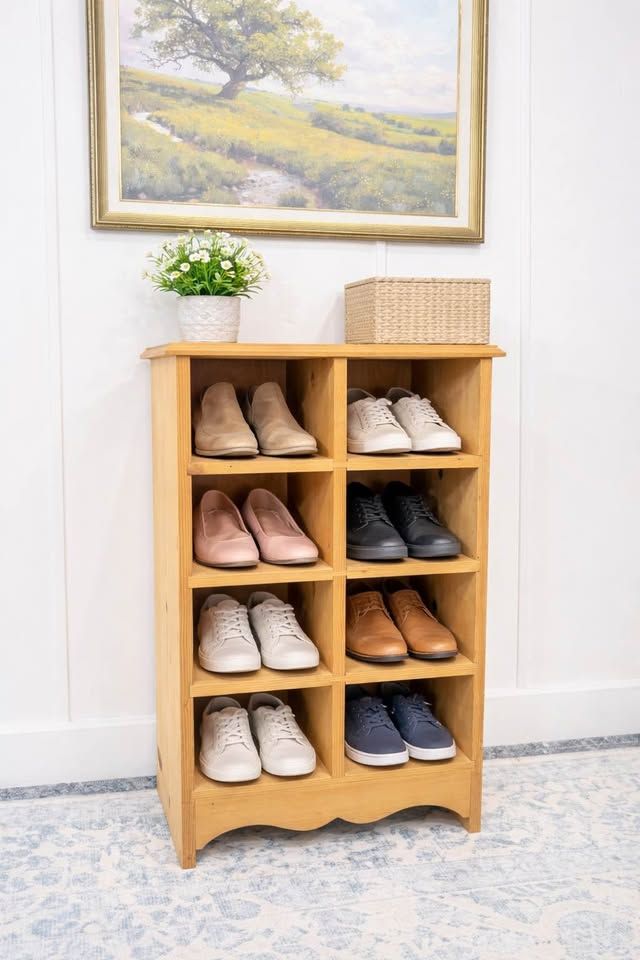 Vintage Solid Wood Cottage Style 8 Cubby Shoe Compartment Handmade Cabinet