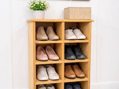 Vintage Solid Wood Cottage Style 8 Cubby Shoe Compartment Handmade Cabinet