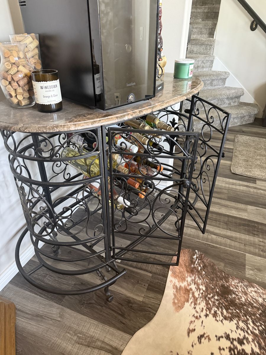 Wrought Iron Wine Bar / Wine Rack Console – Heavy Duty