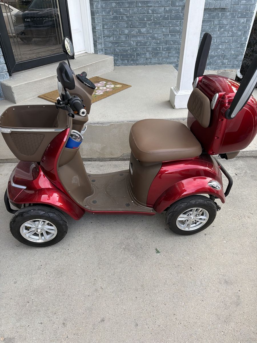 Vevor Mobility Scooter 4-Wheel Electric Red with Front Basket & Rear Storage Trunk