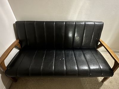 Modern Faux Leather Loveseat - Black with Wood Frame, Compact Sofa