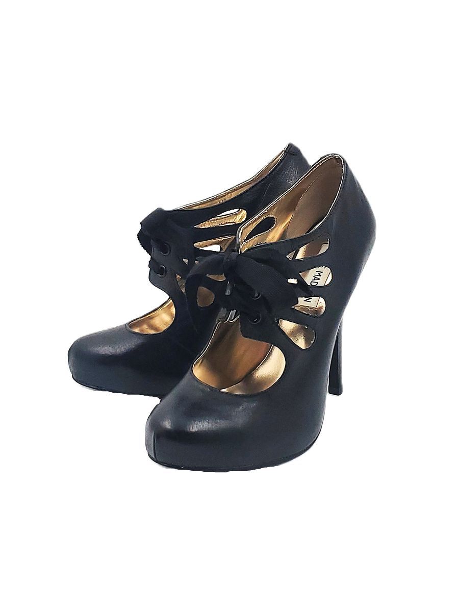 “Steve Madden” Black Leather Lace-Up Heels – 5 Inch – Size 7 ½ M