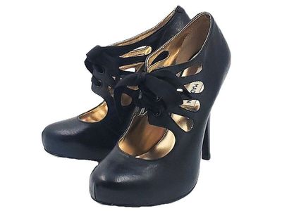 “Steve Madden” Black Leather Lace-Up Heels – 5 Inch – Size 7 ½ M