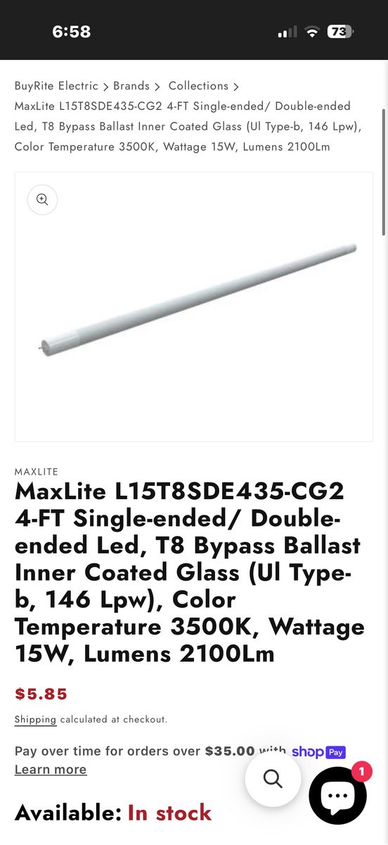 MAXLITE 4FT LED T8 Tube Lights – Case of 25  (NEW)