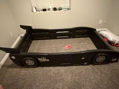 Black Race Car Twin Bed Frame - Kids Bedroom Furniture with Realistic Details