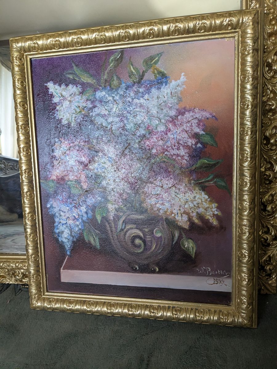 23.5x19.5 Original Signed oil painting on canvas if magnificent Lilacs