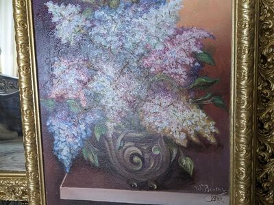 23.5x19.5 Original Signed oil painting on canvas if magnificent Lilacs