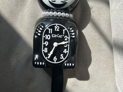 Kit-Cat Klock Black Cat Wall Clock with Pearls - Classic Vintage Style, Moving Eyes & Tail