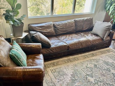 11K Restoration Hardware Leather Couch 10ft LUXE Deep Lancaster Sofa