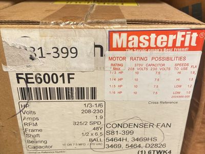 MasterFit FE6001F Condenser Fan Motor, 1/3-1/6 HP, 208-230 Volts, 325/2 SPD