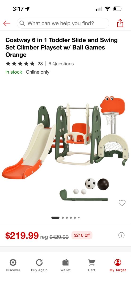 Costway 6 in 1 Toddler Slide and Swing Set Climber Playset w/ Ball Games
