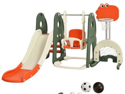 Costway 6 in 1 Toddler Slide and Swing Set Climber Playset w/ Ball Games