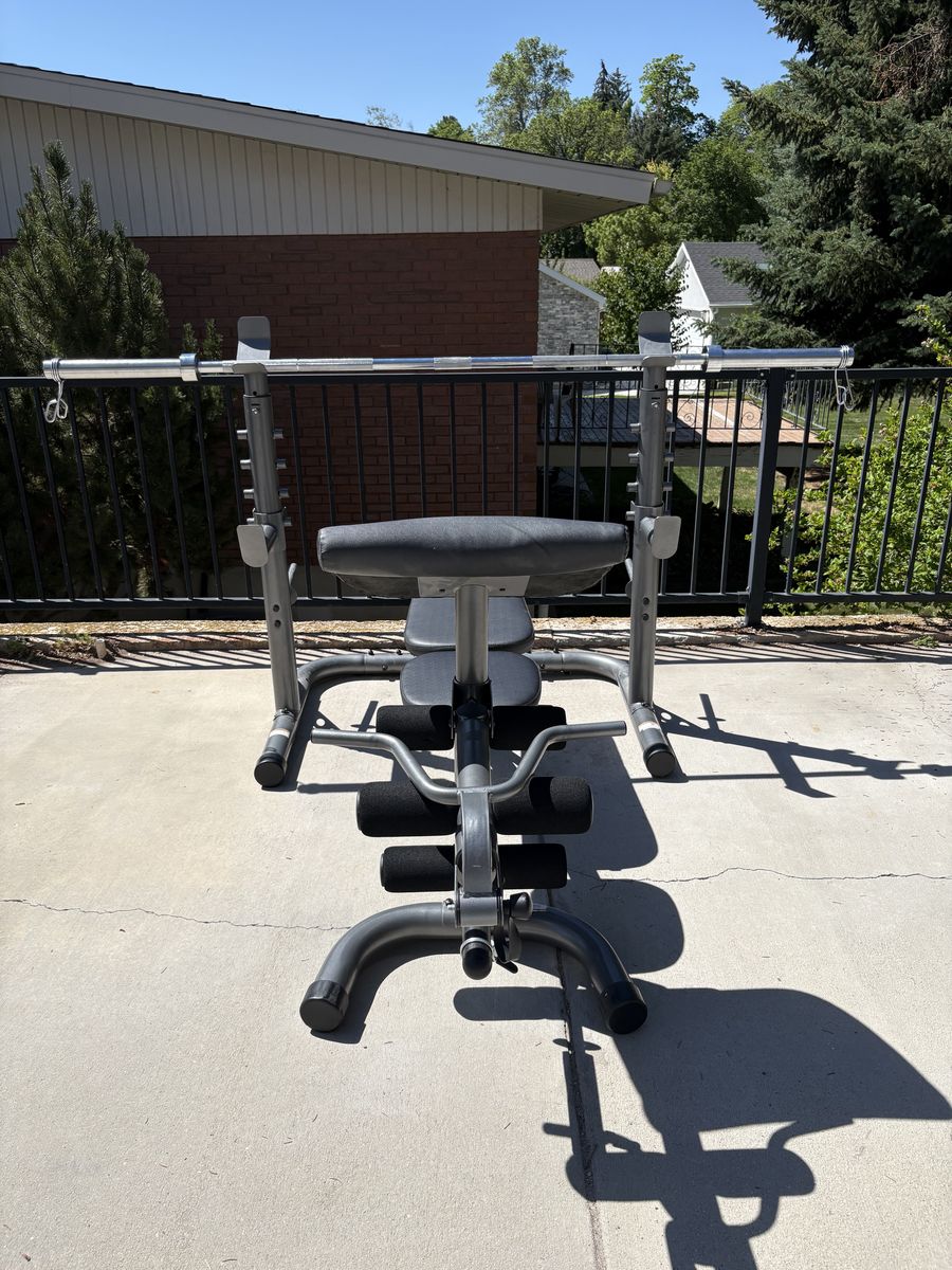 Multi‑Position Adjustable Rack – Bench + Squat + 335 lbs Weights