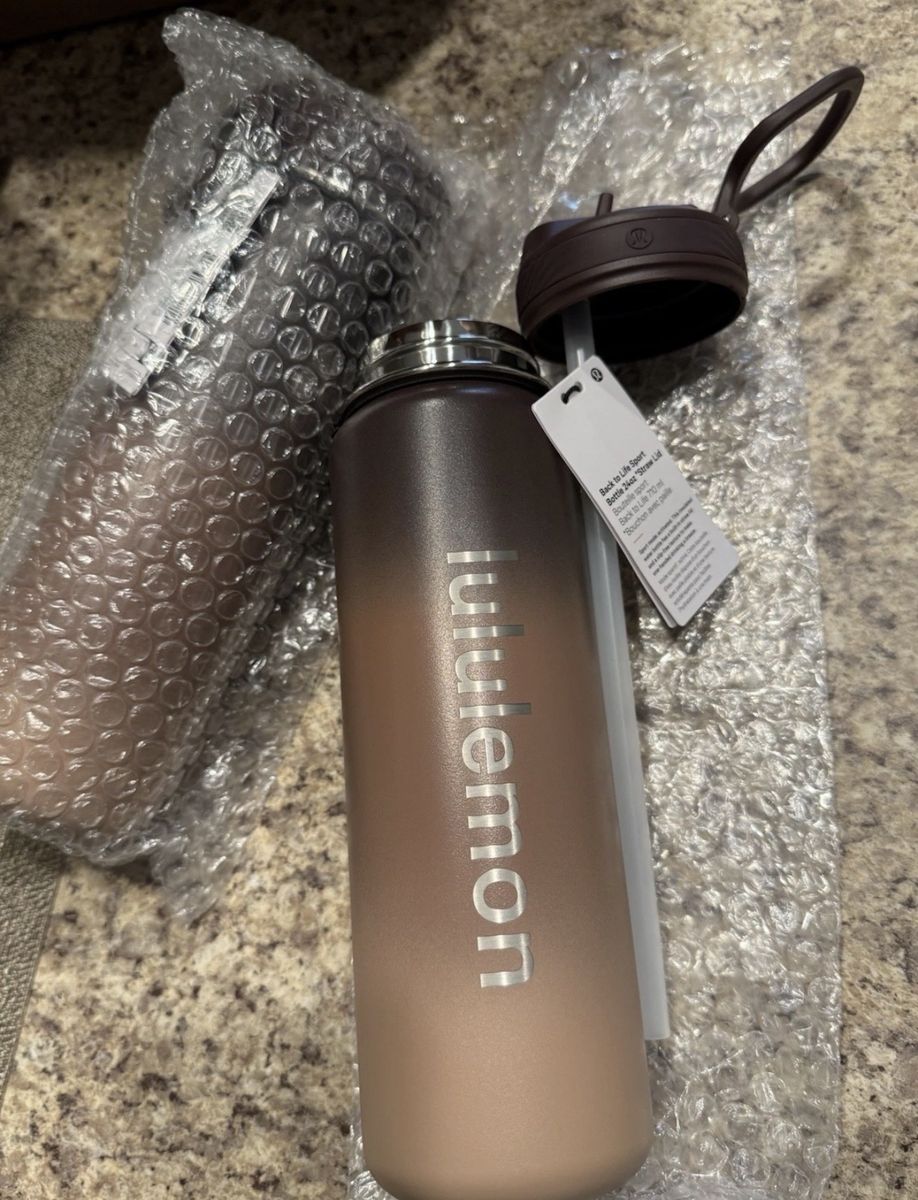 Lululemon Back to Life Sport Bottle 24oz Straw Lid Ombre Brown/Pink New