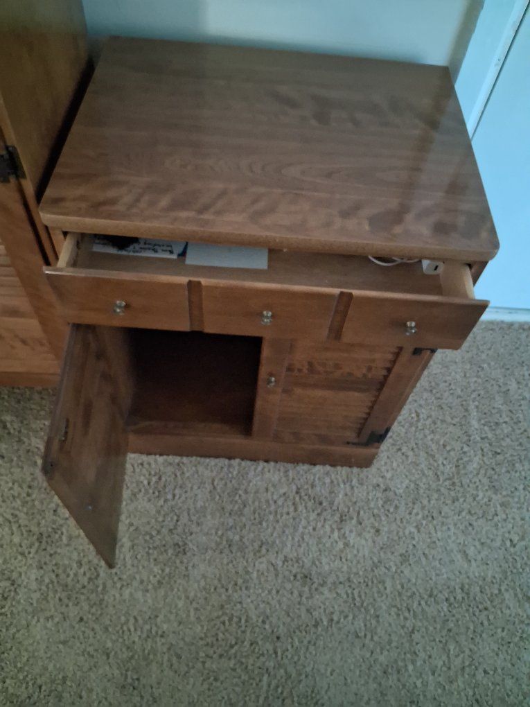 Wooden Side Table with Drawers and Cabinet
