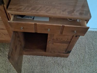 Wooden Side Table with Drawers and Cabinet