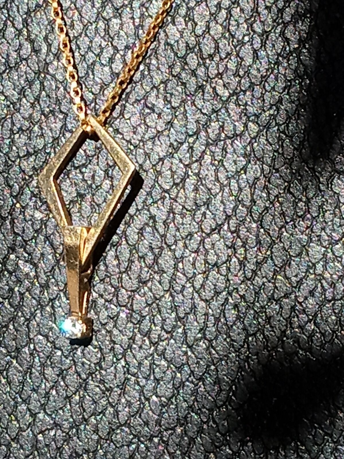 Vintage 14k gold diamond rumbous shape pendant with natural diamond necklace 1977 geometric
