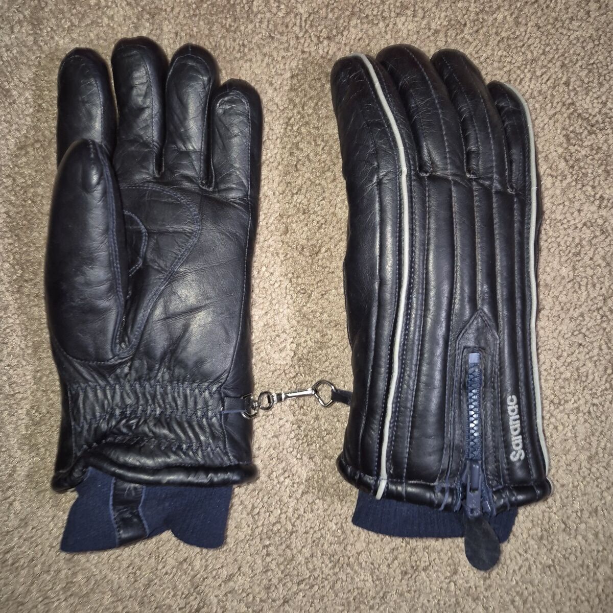 Saranac Navy Leather Medium Ski Winter Gloves