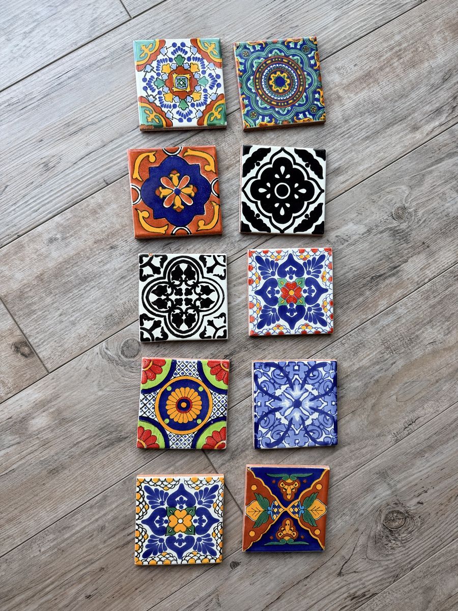 10 Hand painted Mexican Talavera Coaster Tiles